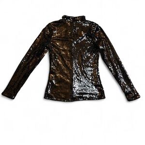 Gina Tricot Sequin Long Sleeve Mock Neck Top - Black Large